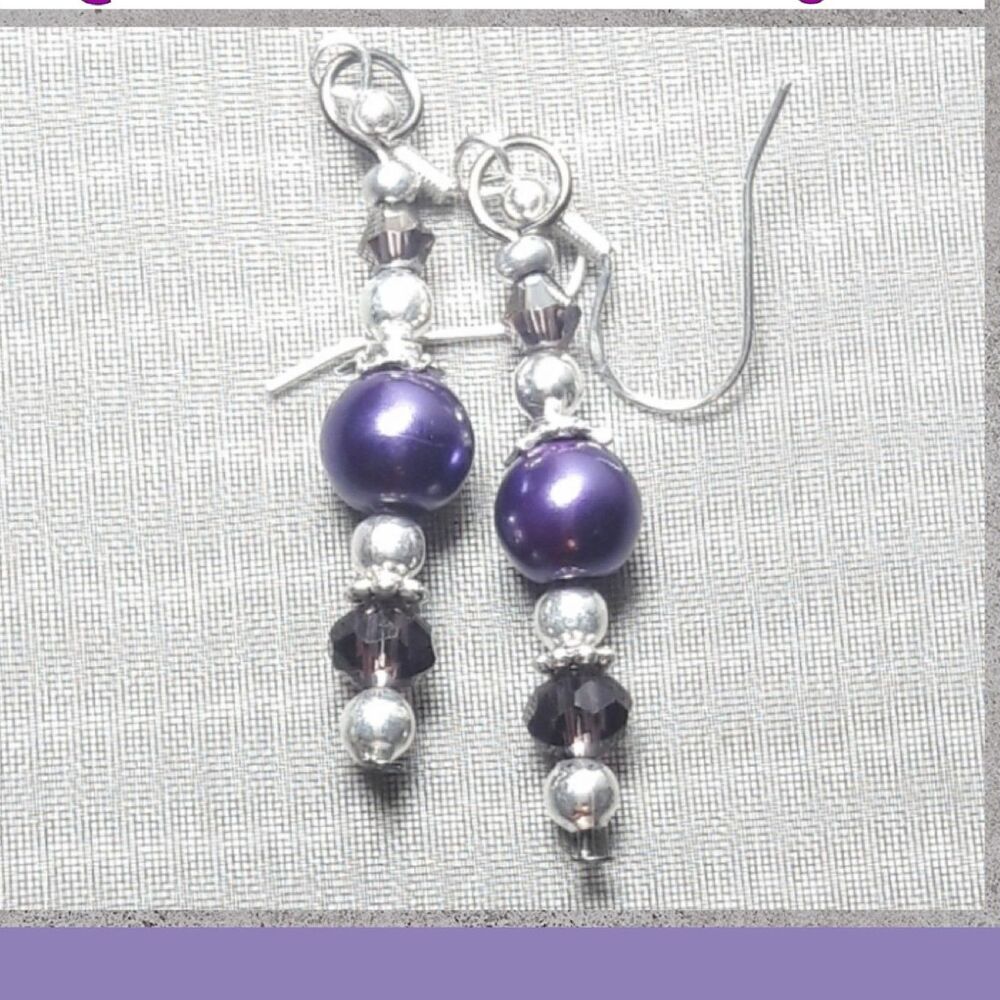 Purple Glass Silver plated Hooks Hidden Meaning earrings Vamp Romantic , G  473■